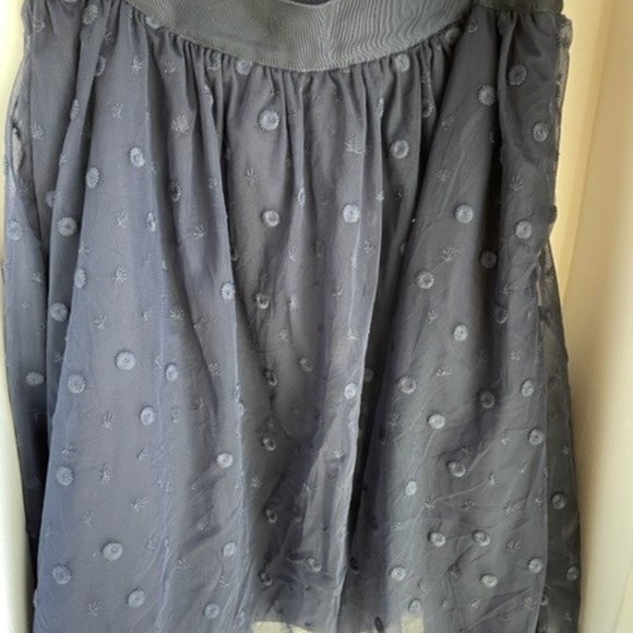 1901 Nordstrom A Line Skirt Size 16 Navy Blue Tulle Flower Embroidery - Picture 3 of 4